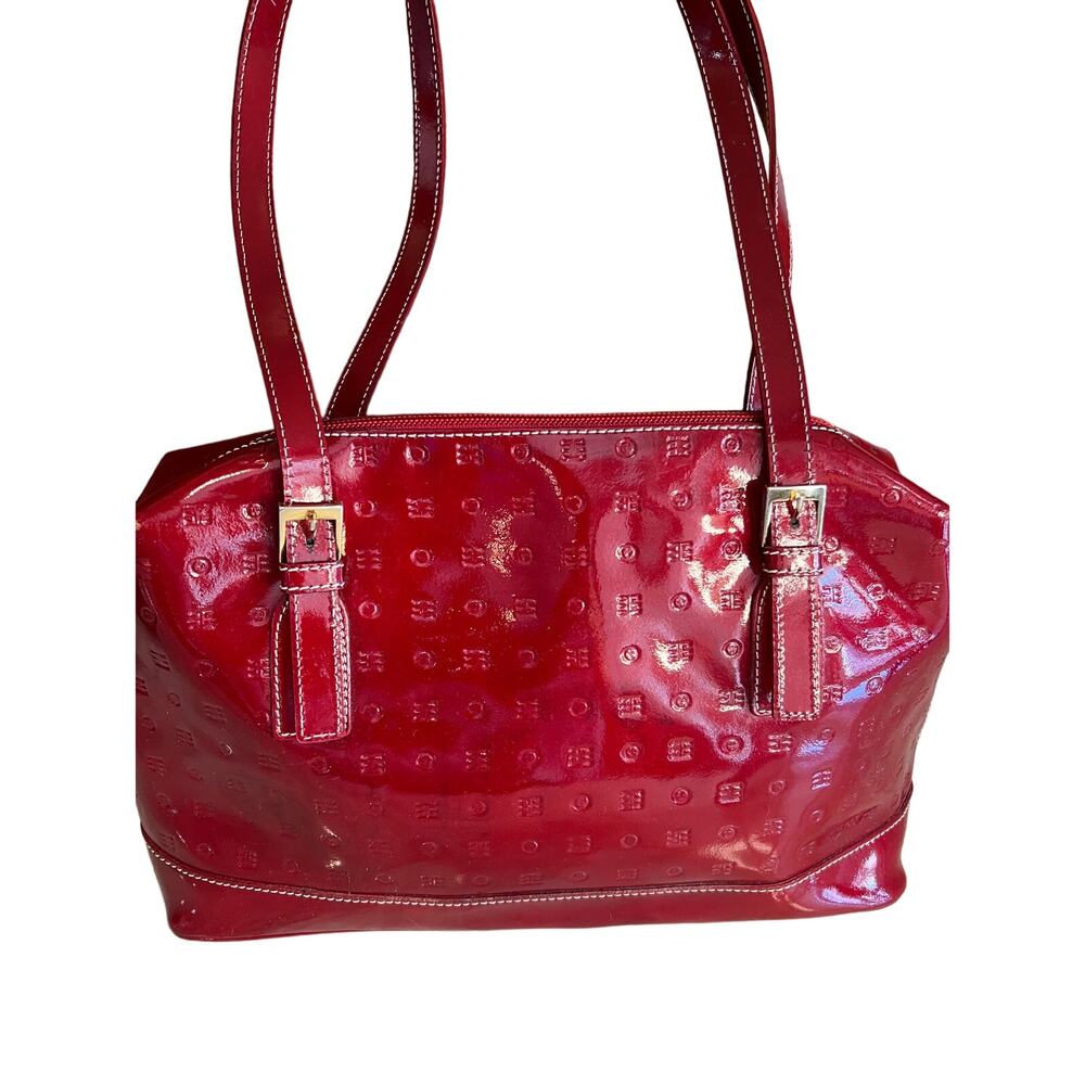 Arcadia Italian Patent Leather Top Handle Satchel Bag Scarlett Red